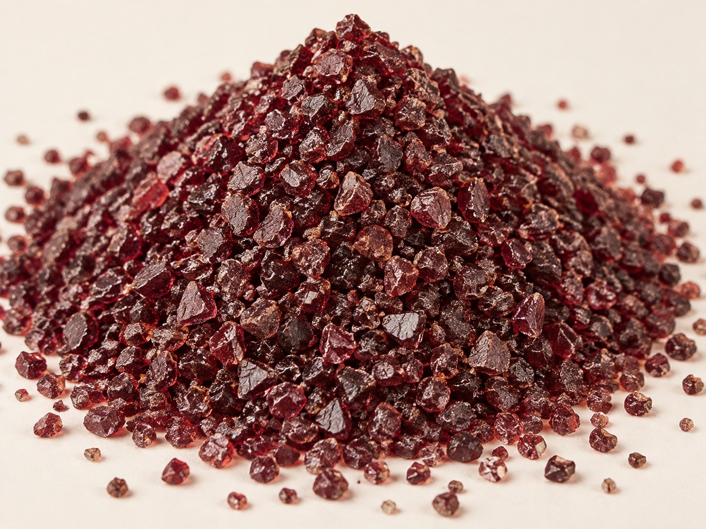 A mound of sub-angular deep red abrasive Garnet