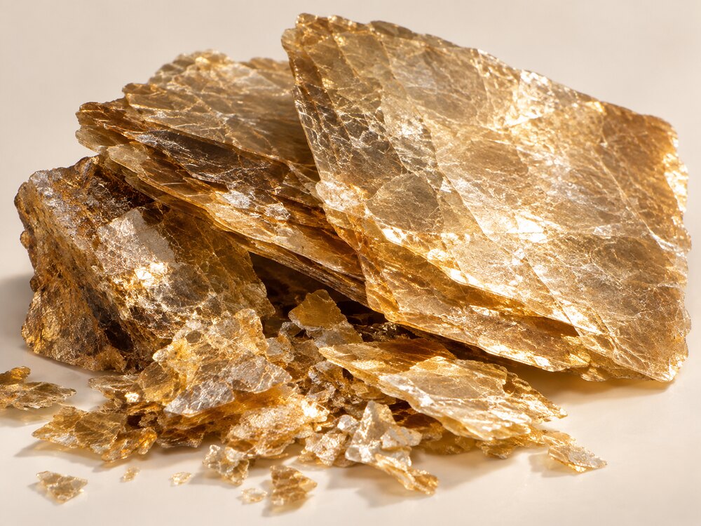 Golden Mica sheets and flakes